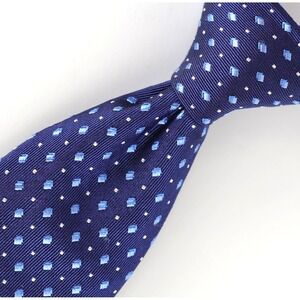 David Donahue Woven Silk Cotton Blend Tie Blue Geometric Hand Made USA Recent